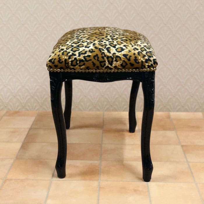 イタリア製猫脚スツール レオパード柄 (茶枠・黒枠) | 輸入家具