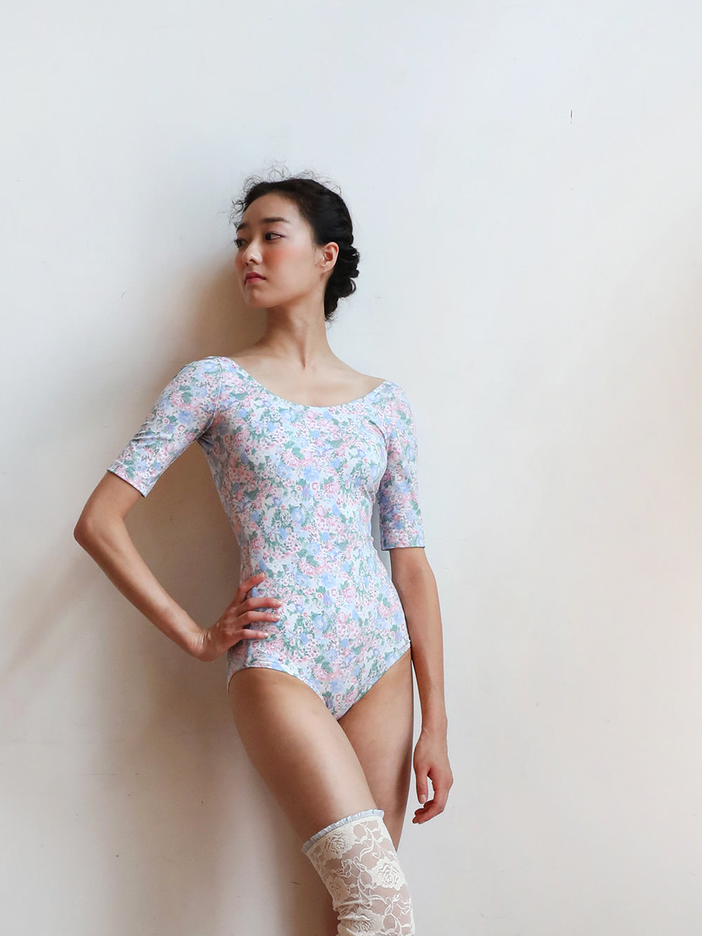 レヴダンス ジェーン半袖レオタード フローラル／ピンク LEVDANCE jane