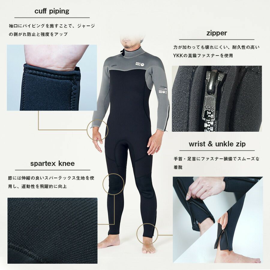 ヘレイワホ ウェットスーツ 3mm フルスーツ メンズ 両面ジャージ 手足