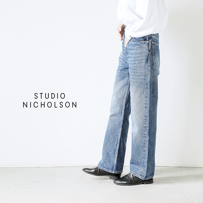 STUDIO NICHOLSON ダークブルー ワイドレッグ デニム Mサイズ
