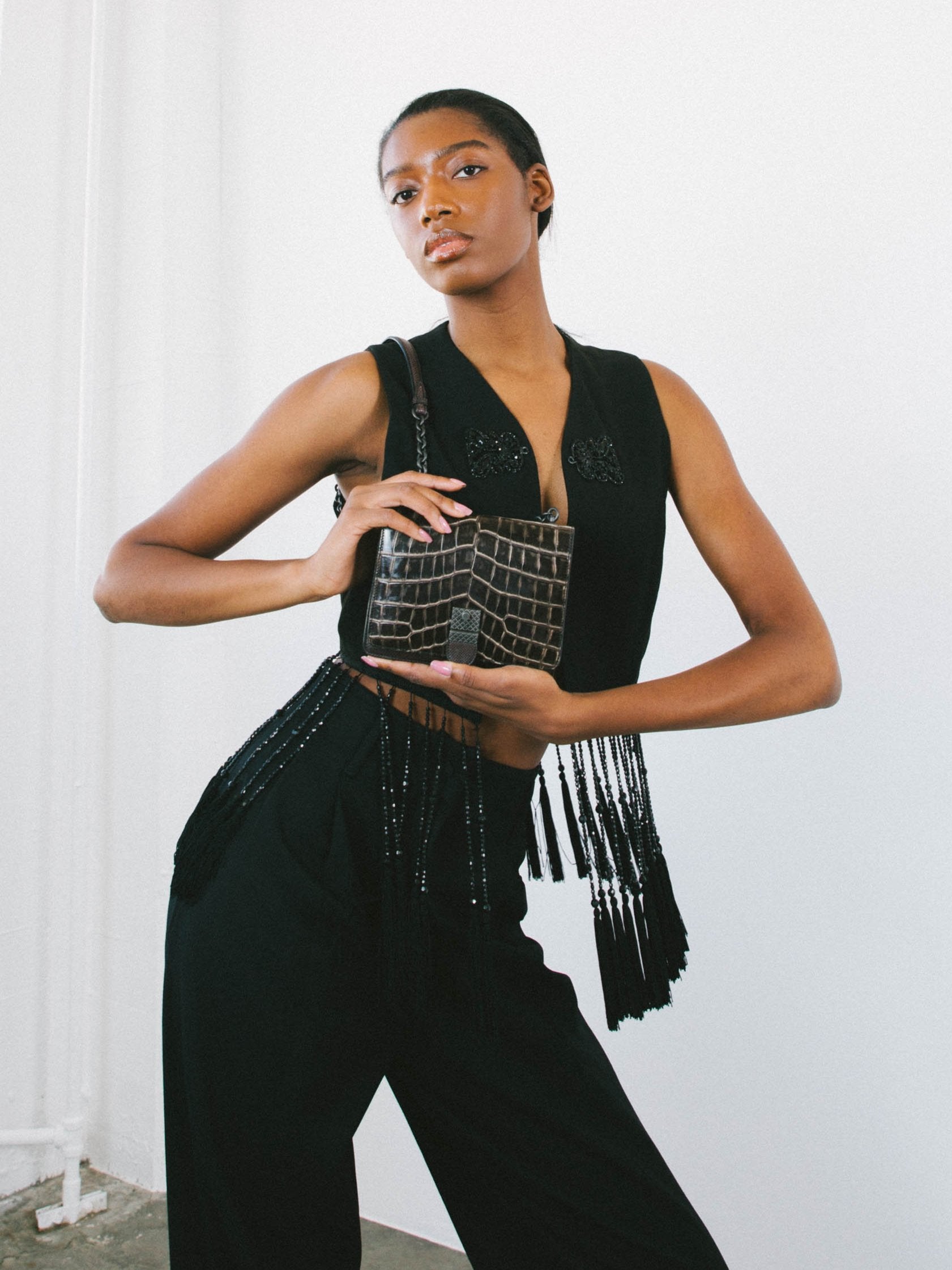 2017 Bottega Veneta Embossed Crocodile Accordion Chain Bag