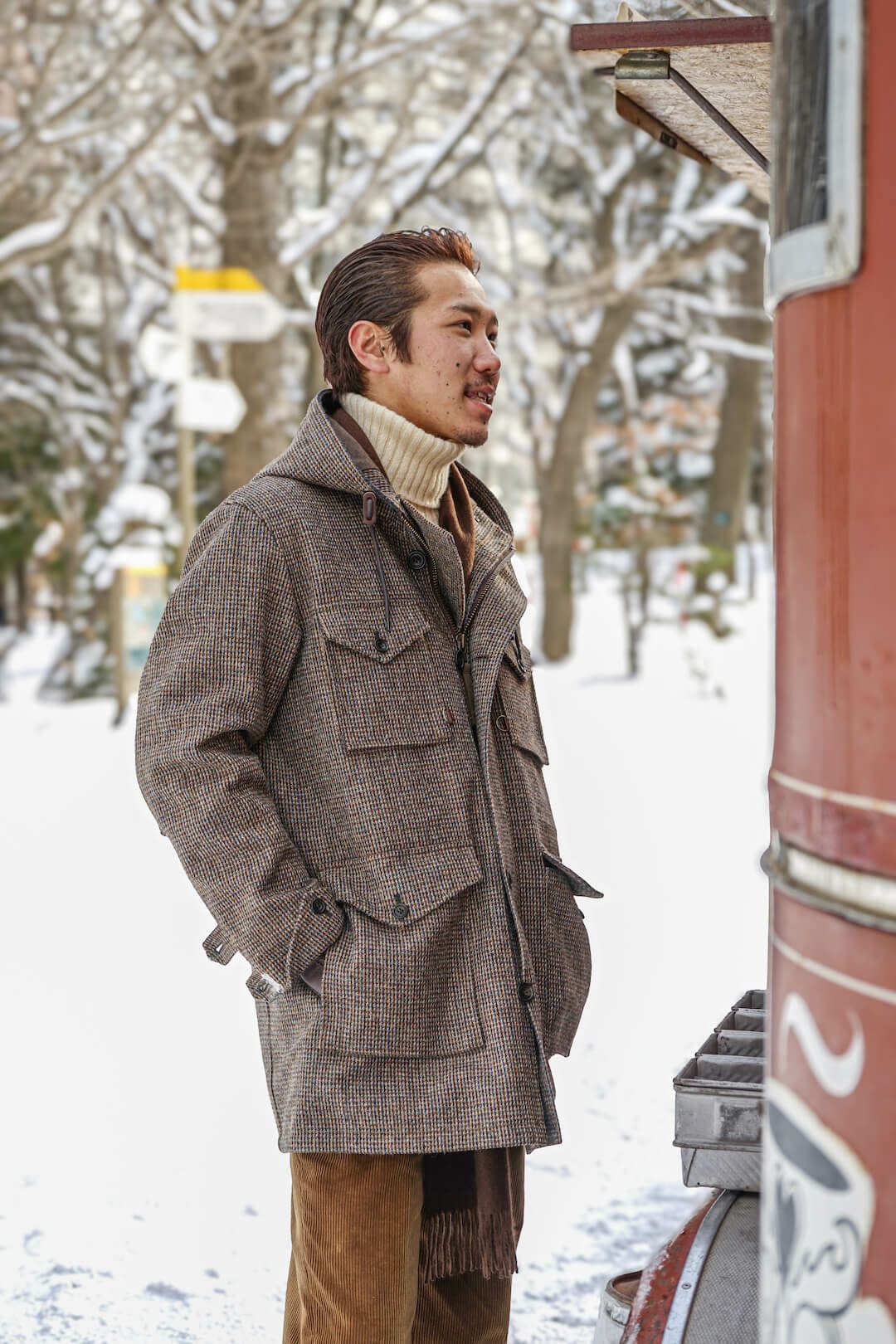 美品 MOJITO ヘリンボーンウール カバーオール ジャケット モヒート