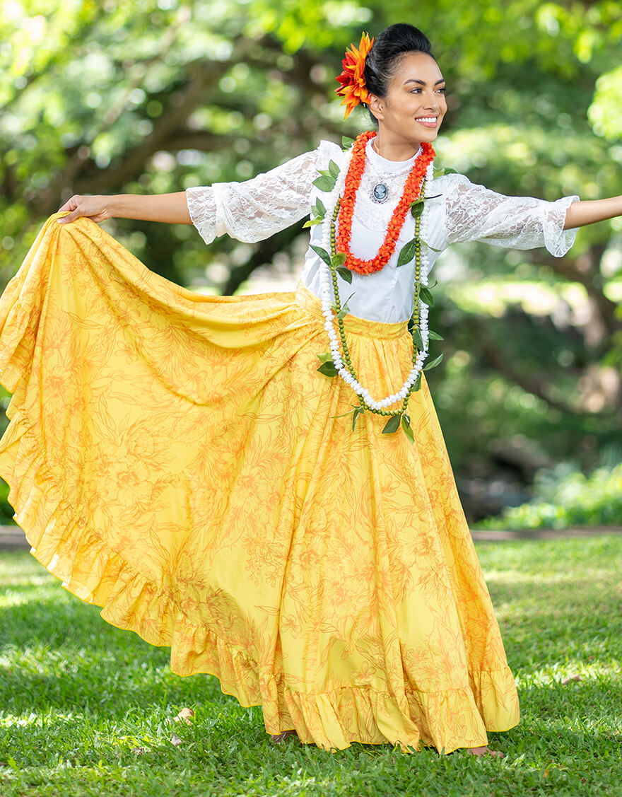 クラシカルフレアスカート（プロテア）イエロー – 【公式】フラダンス