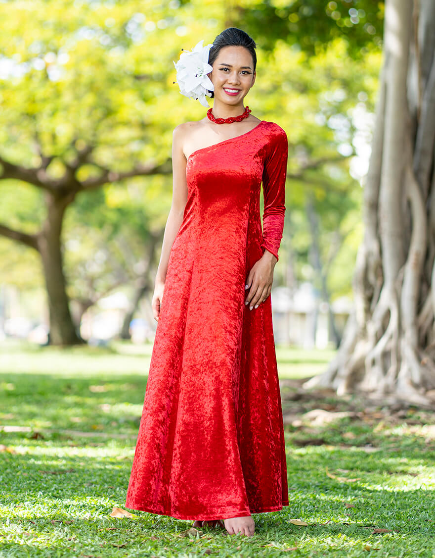 ワンスリーブシャイニーベロアドレス（レッド） – 【公式】フラダンス