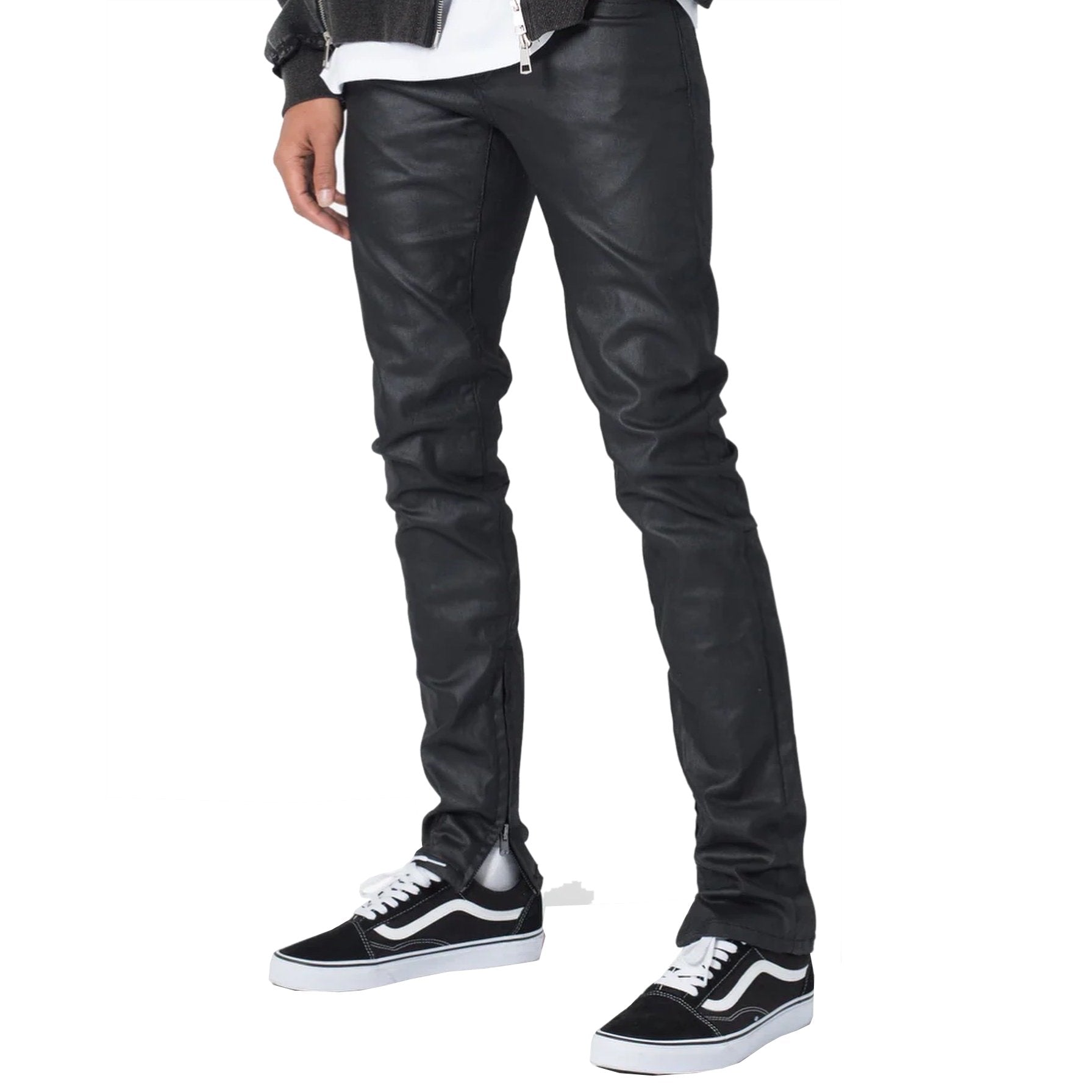 送料無料】mnml M11 スキニー デニム パンツ PU加工 ブラック 黒