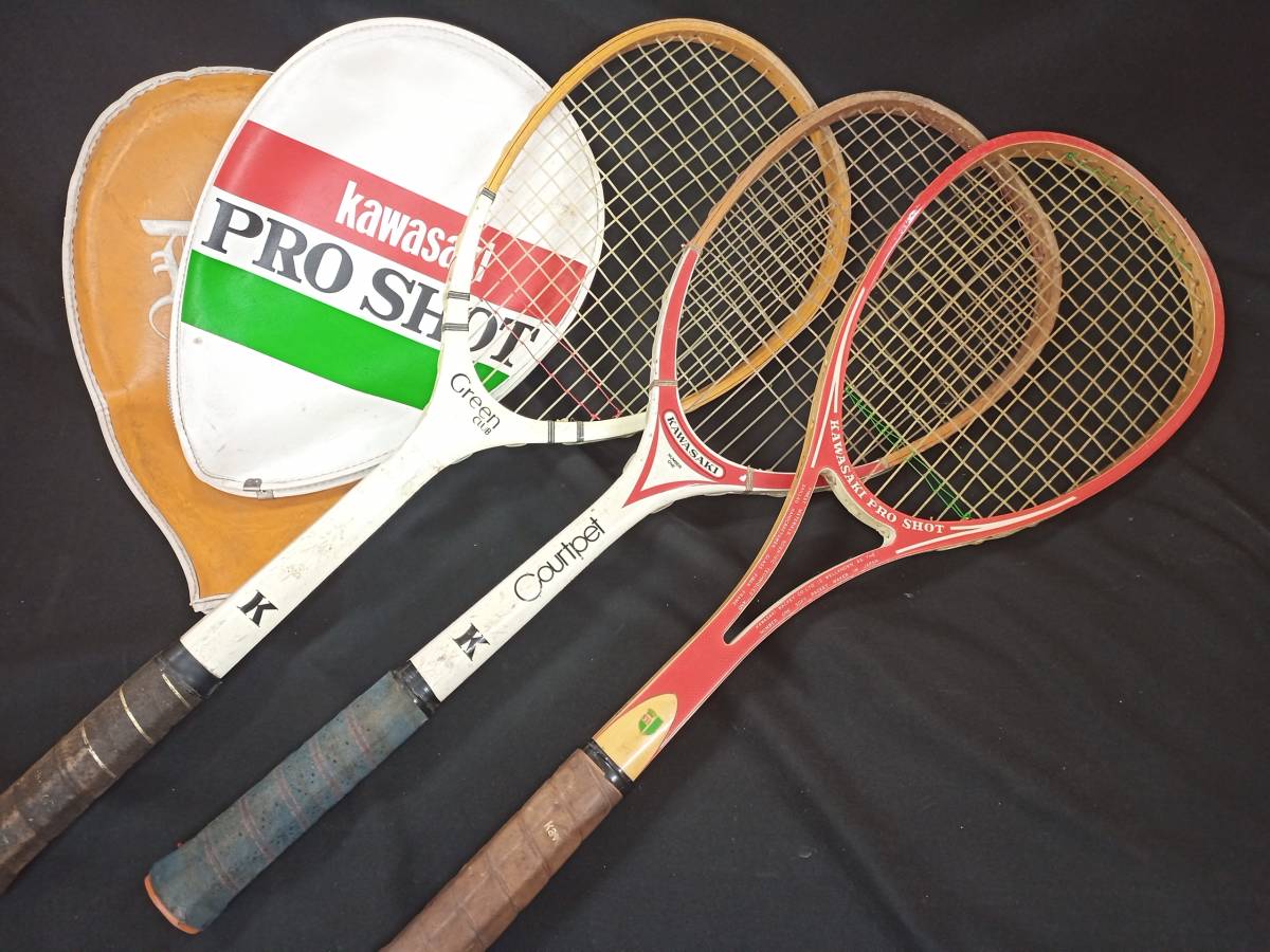 ◎レトロな逸品◎Kawasaki 木製 軟式用テニスラケット3本まとめて PRO