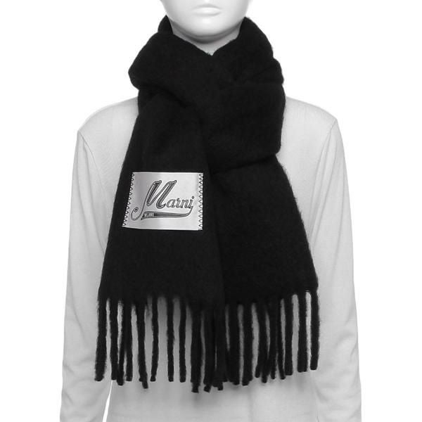 マルニ マフラー ロゴラベル フリンジ 大判 ストール ブラック