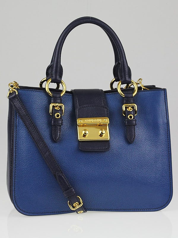 Miu Miu Aviazione/Blue Goatskin Leather Madras Bicolore Tote Bag