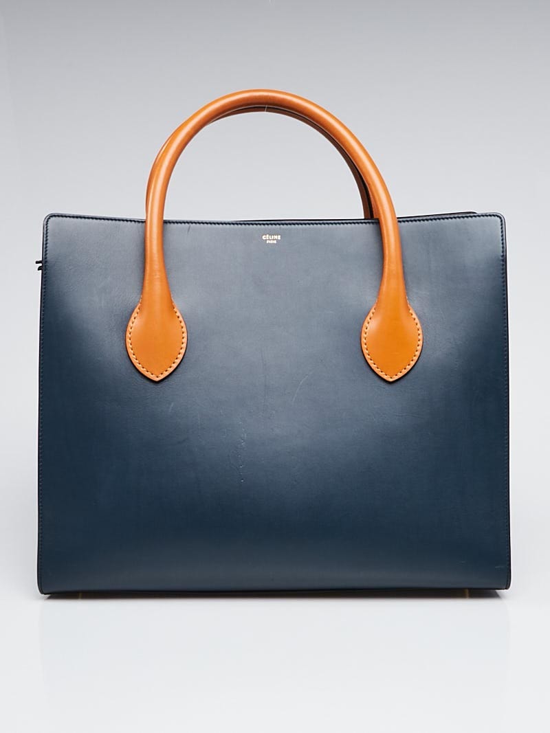 Celine Navy/Tan Leather Boxy Tote Bag | Yoogi's Closet