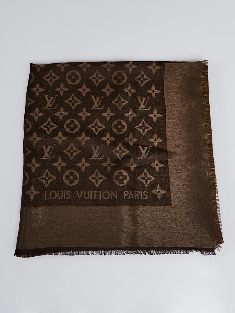 Louis Vuitton Bronze Monogram Wool/Silk Shine Shawl Scarf