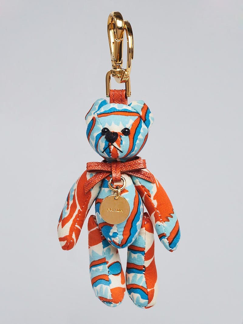 Prada Orange/Blue Fabric Teddy Bear Key and Bag Charm | Yoogi's Closet