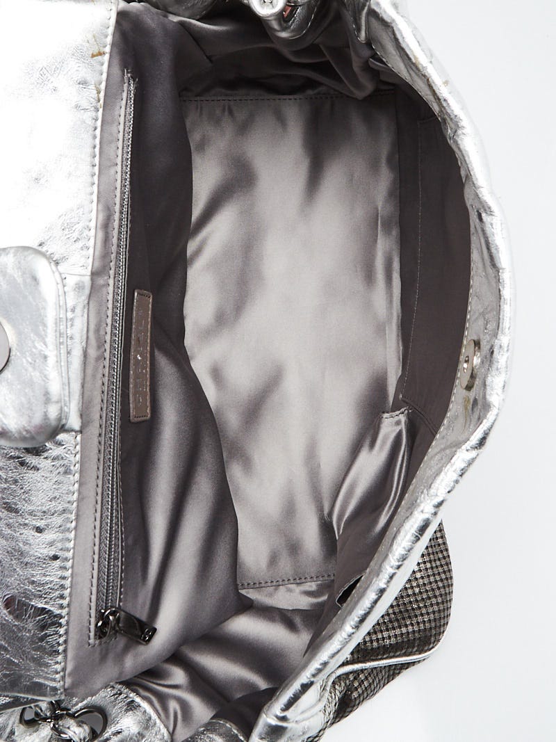 Chanel Metallic Silver Checked Leather CC Hollywood Accordion Flap