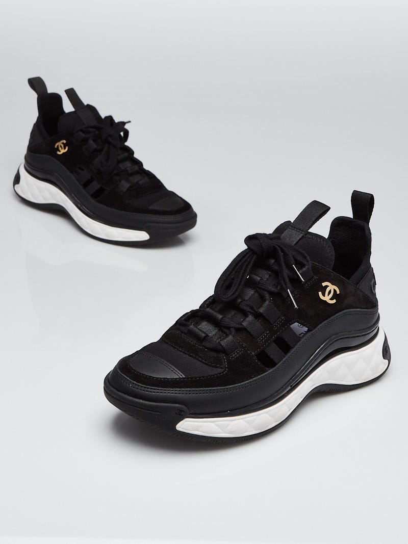 Chanel Black Suede and Leather CC Sneakers Size 5.5/36 | Yoogi's