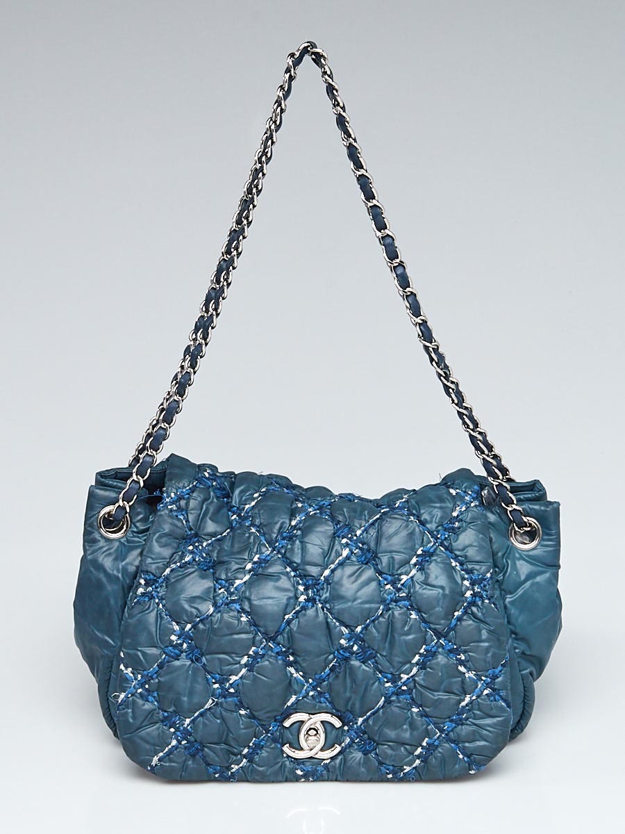 Chanel Blue Nylon Tweed Stitch Bubble Accordion Flap Bag | Yoogi's