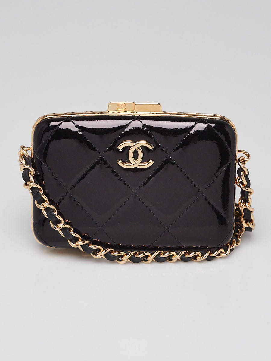 Chanel Black Quilted Patent Leather Mini Box with Chain Bag