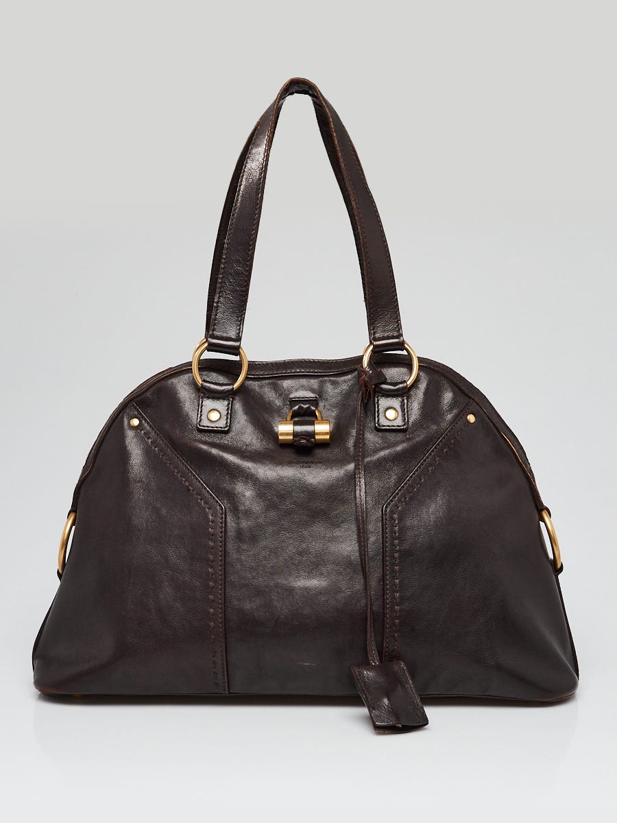 Yves Saint Laurent Dark Brown Leather Large Muse Bag | Yoogi's Closet