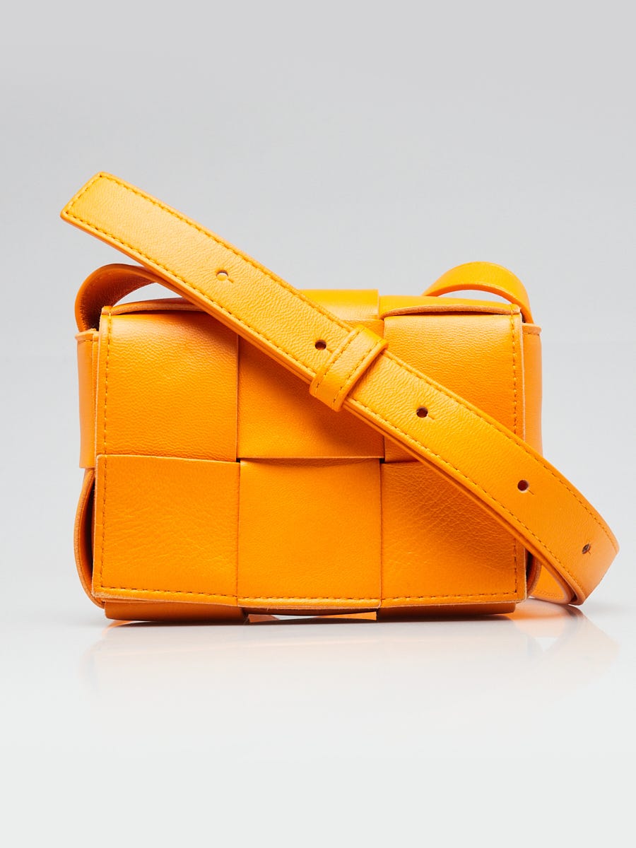Bottega Veneta Orange Leather Maxi Weave Candy Cassette Crossbody