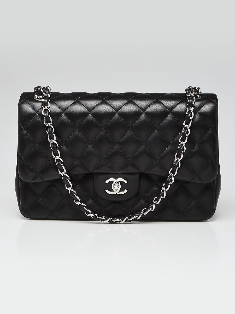 Chanel Black Quilted Lambskin Leather Classic Jumbo Double Flap