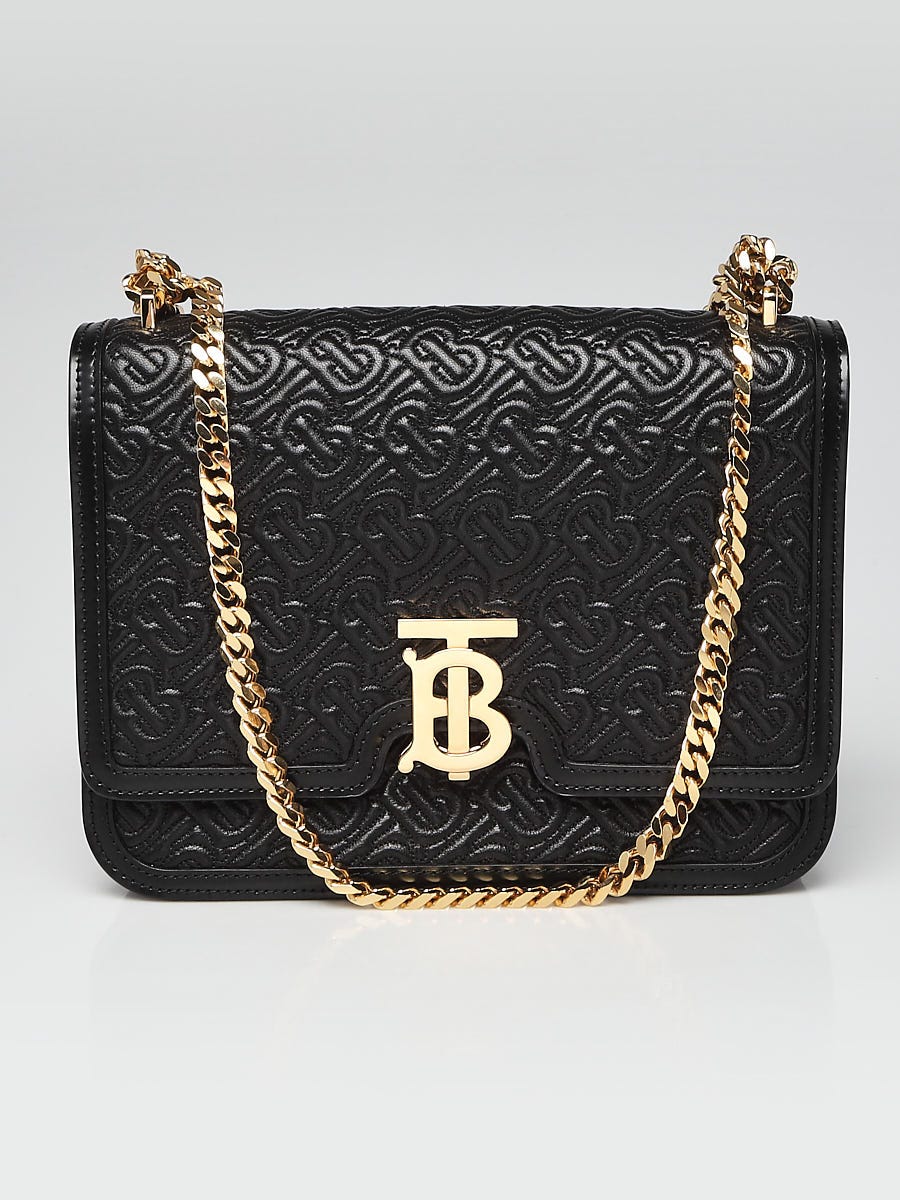 Burberry Black Embossed Leather TB Monogram Medium Shoulder Bag