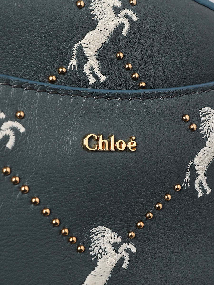 Chloe Cloudy Blue Leather Embroidered Horse Belt Bag | Yoogi's Closet