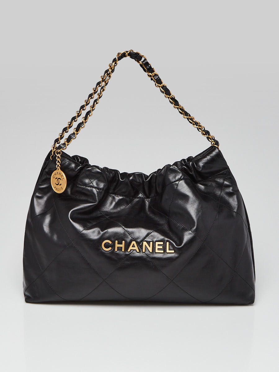 Chanel Black Quilted Calfskin Leather 22 Small Horizontal Hobo Bag