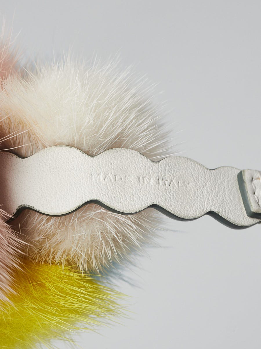 Fendi Silvertone Metal Multicolor Mink Fur Ice Cream Key Holder
