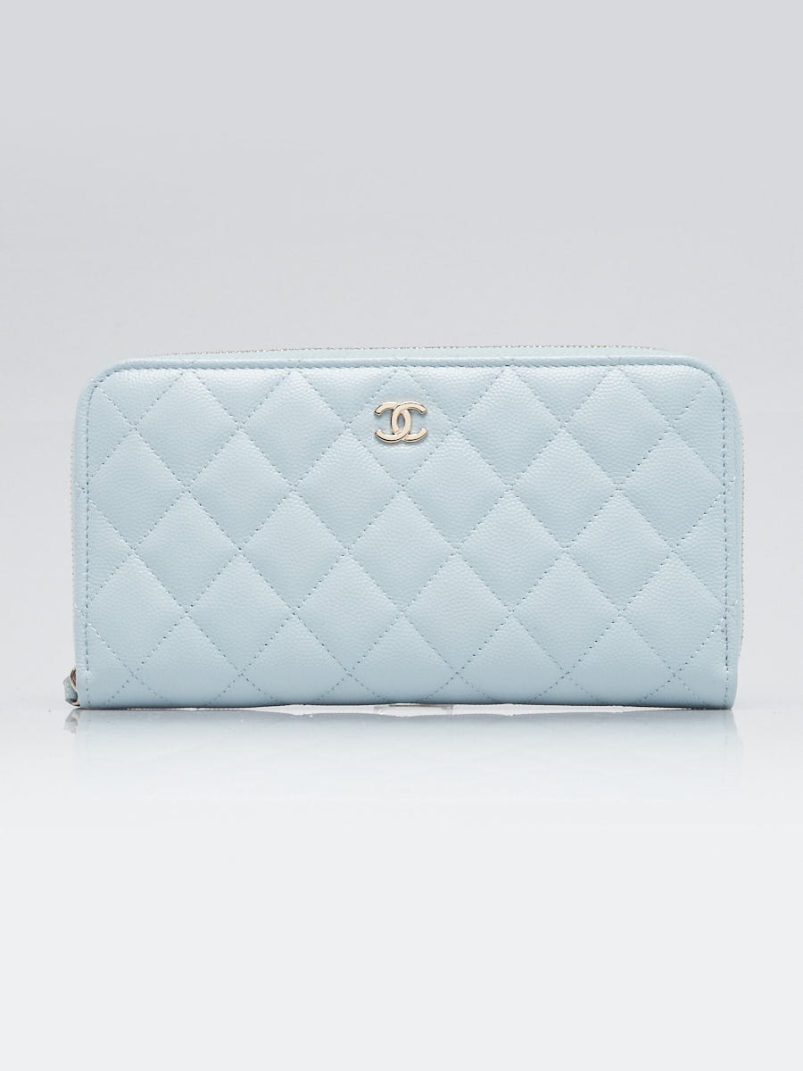 Chanel Light Blue Quilted Caviar Leather Long Zippy Wallet