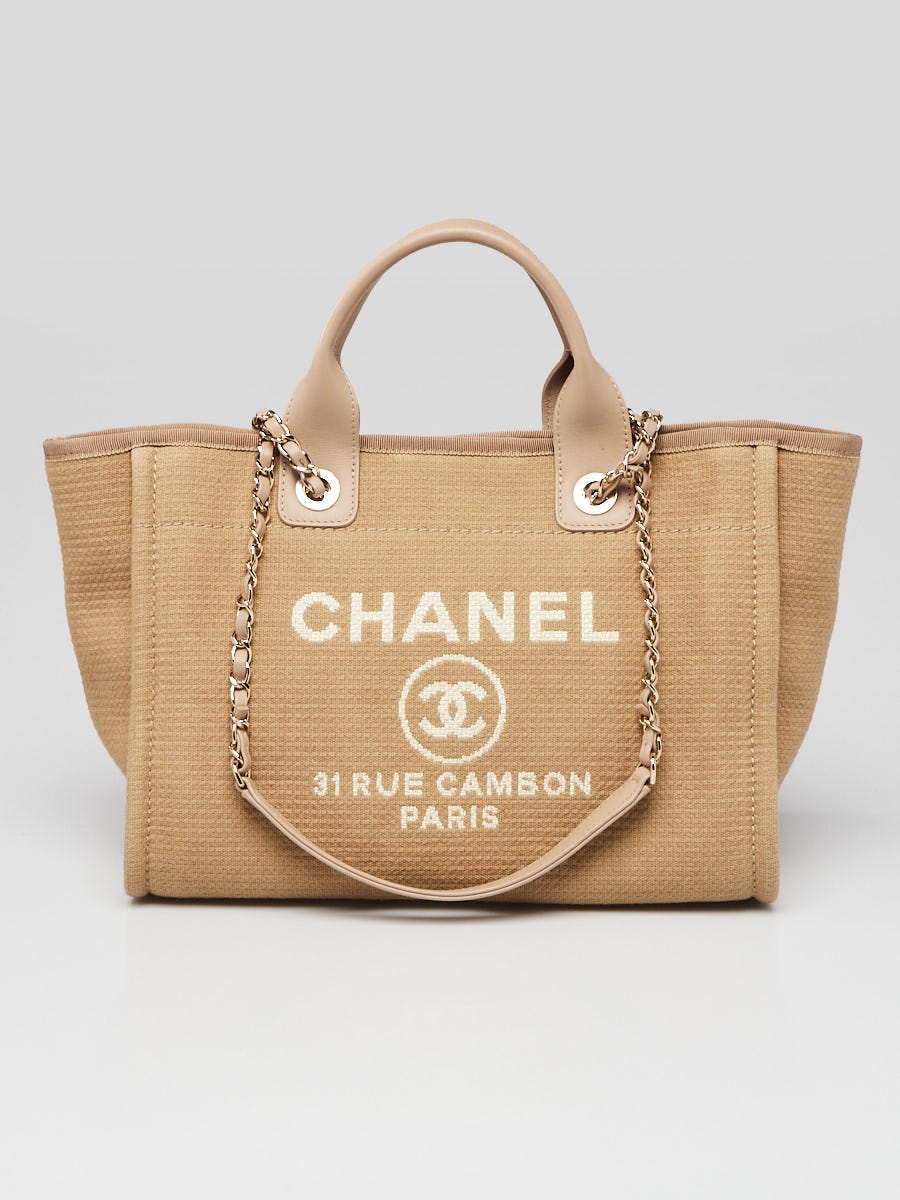 Chanel Beige Canvas Small Deauville Top Handle Shopping Tote Bag