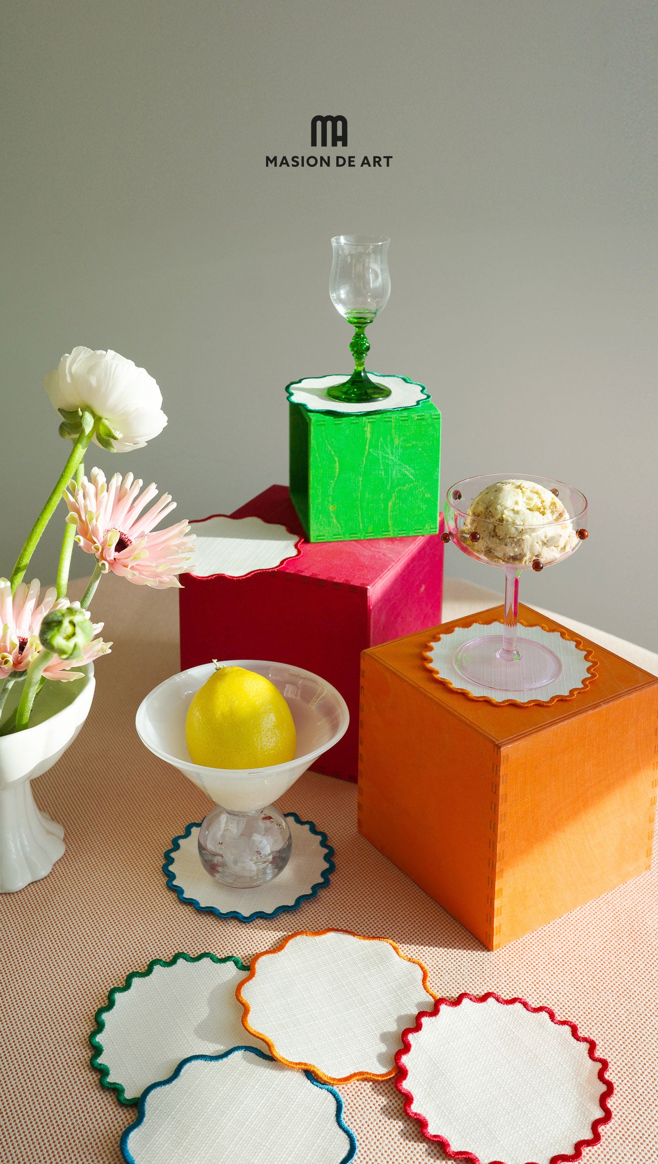 手刺繍 テーブルランナー ポットマット コースター セット 手刺繍