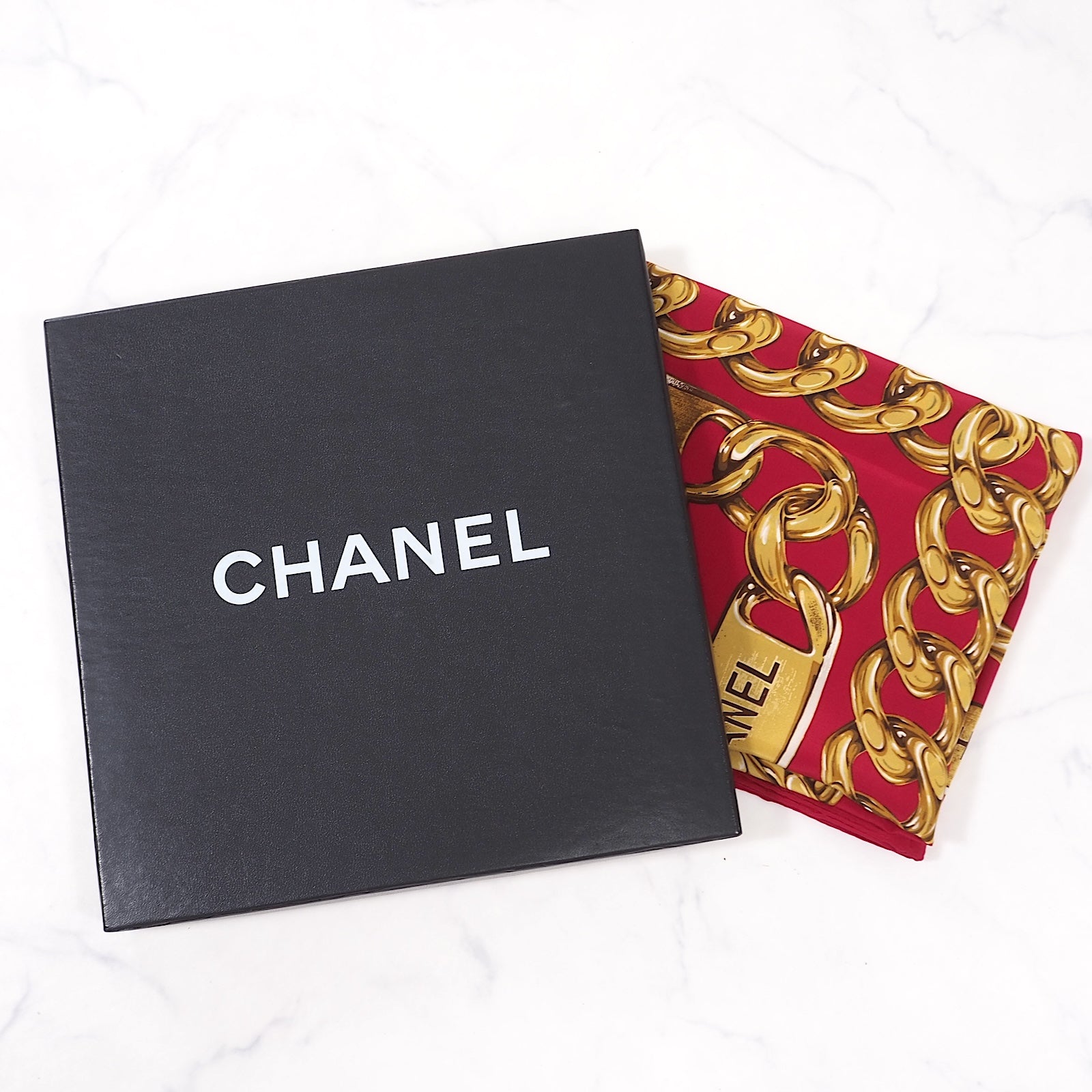 シャネル CHANEL スカーフ レッド ゴールド レディース 箱付 美品 4