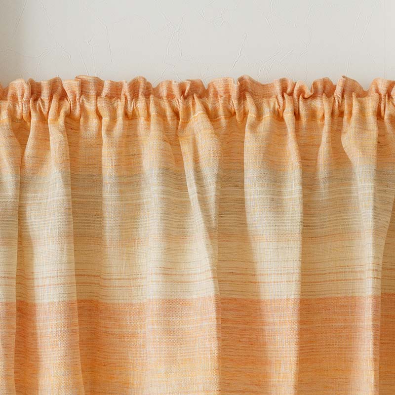 カフェカーテン リネン（麻）100% 薄手 / ボーダーオレンジ LCC3021