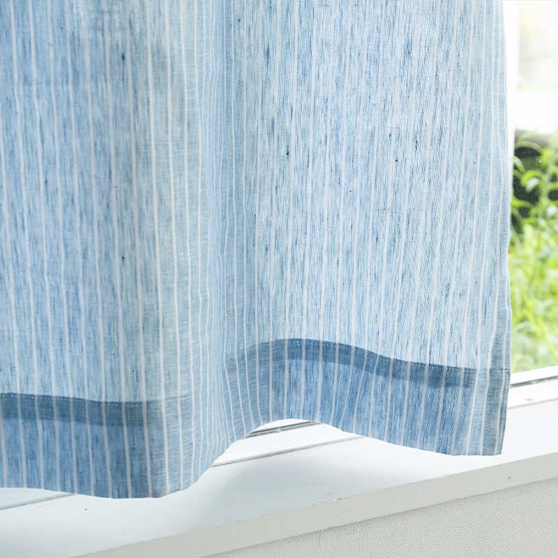 ストライプ ブルー / リネン100％カーテン / レース | ボー・デコール