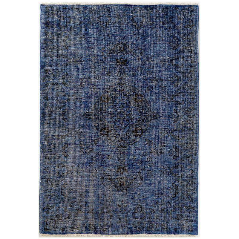 ヴィンテージ風ラグ ウール100％の青いラグ [DP03ブルー] | ボー