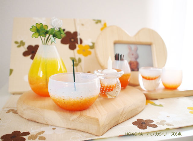 オレンジ仏具 泡いりでかわいいHONOKA オレンジ＆ホワイト 5点セット