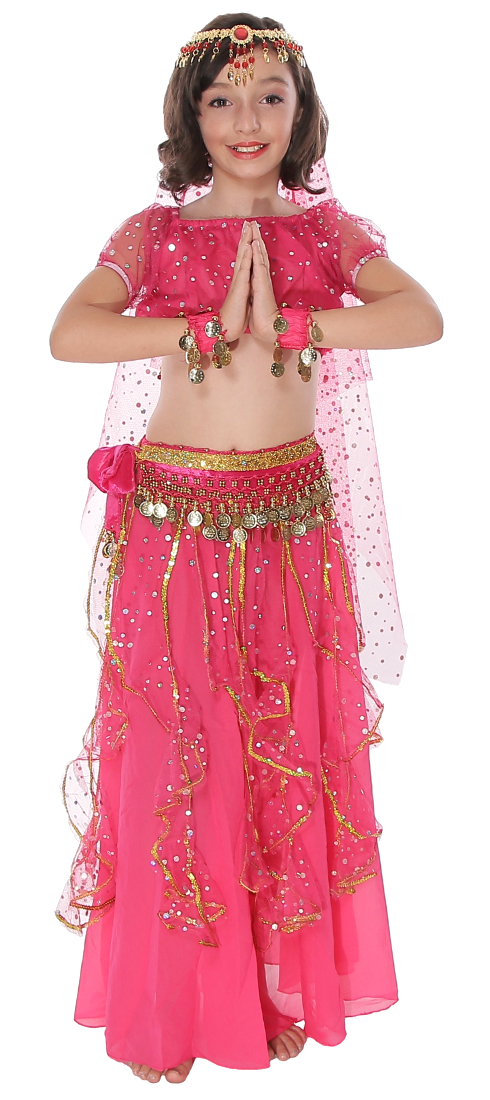 Little Girls Arabian Princess Dark Pink Belly Dance Sparkle Costume