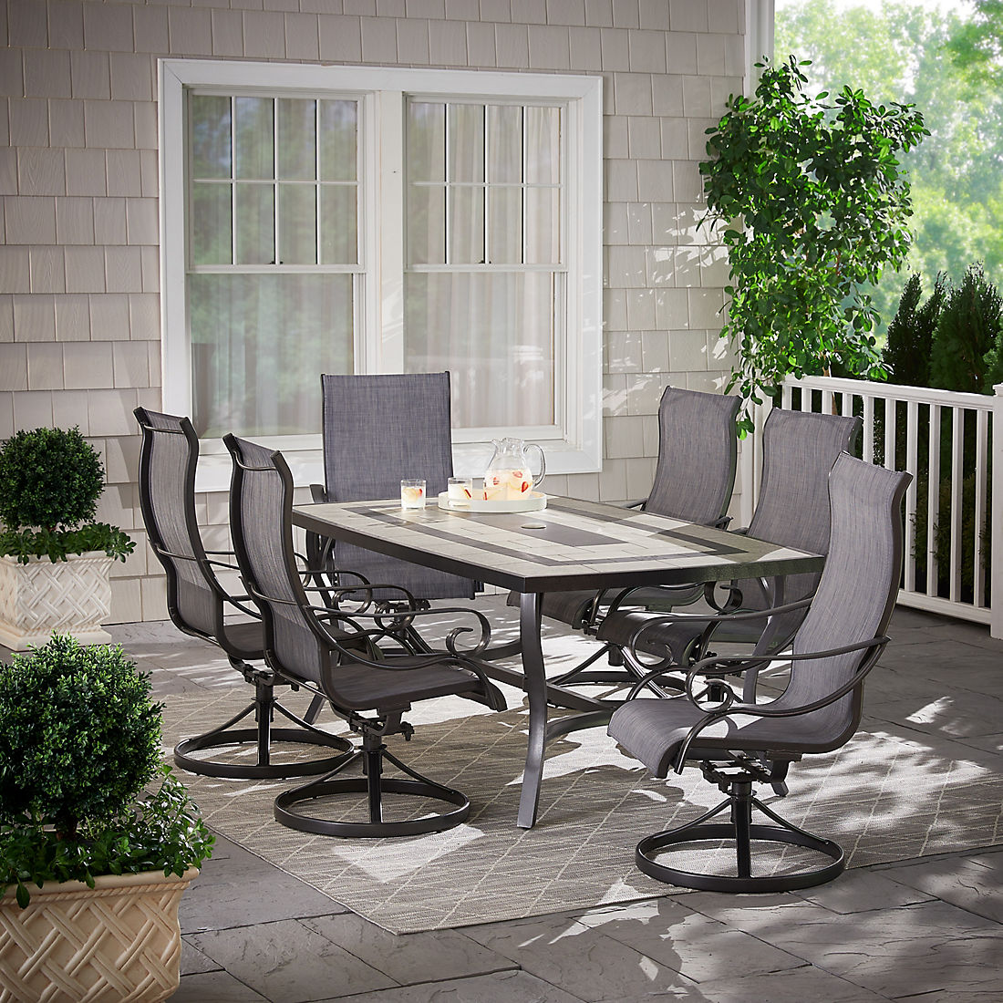 Berkley Jensen Rowley 7-Piece Rectangular Sling Dining Set, Gray
