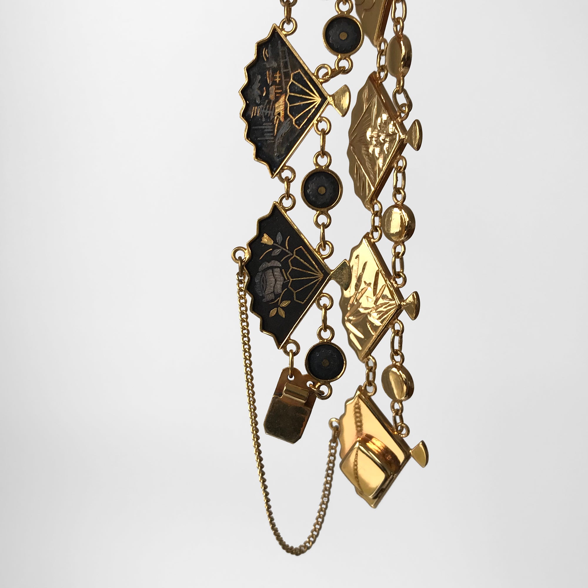 1960s Amita Japan Damascene Fan Link Gold-Filled Bracelet – Box