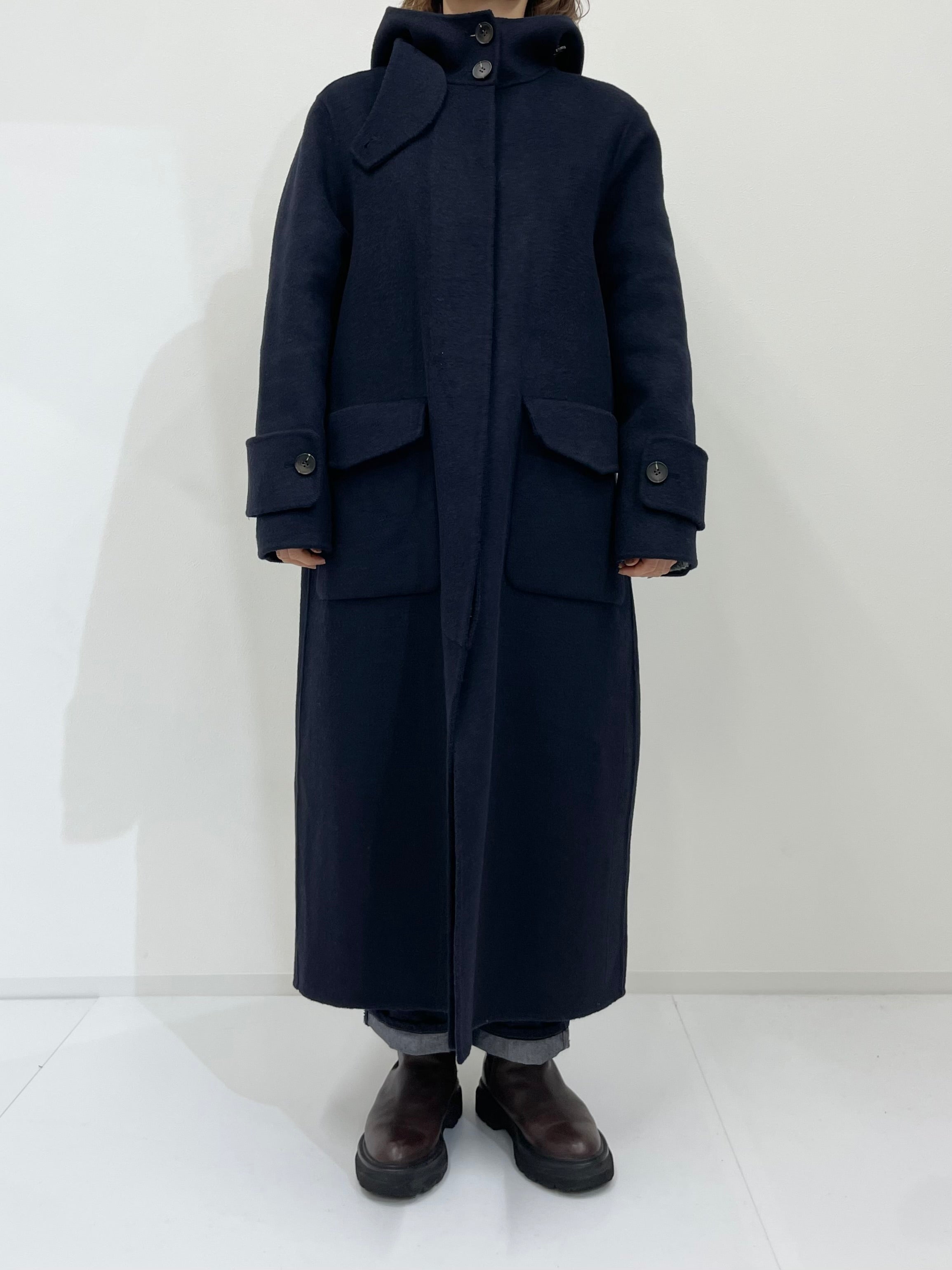 ウールフードデザインロングコート – DALI GOAT