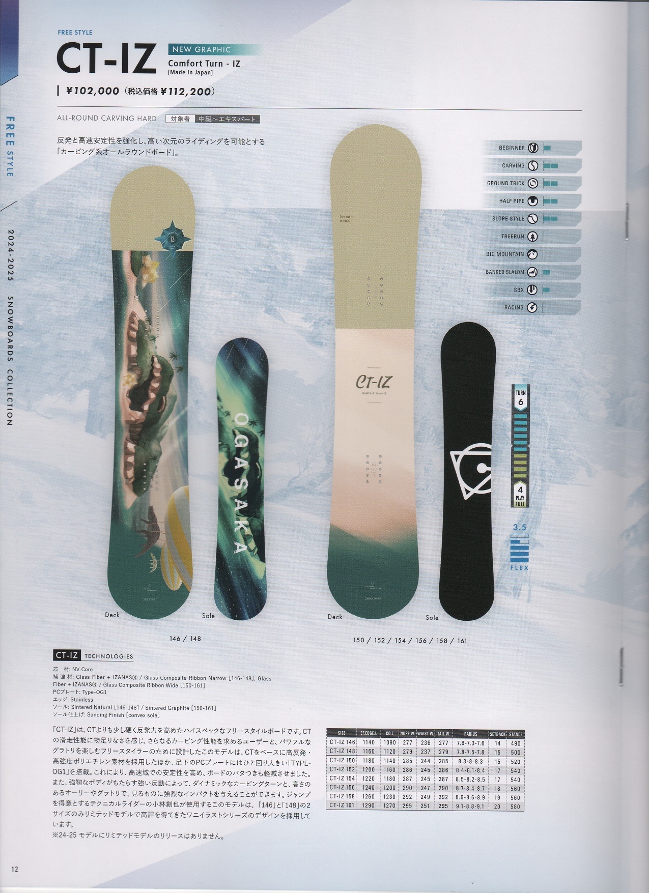 スノーボード OGASAKA ct-iz158 ogasaka CT-IZ 158 24-25