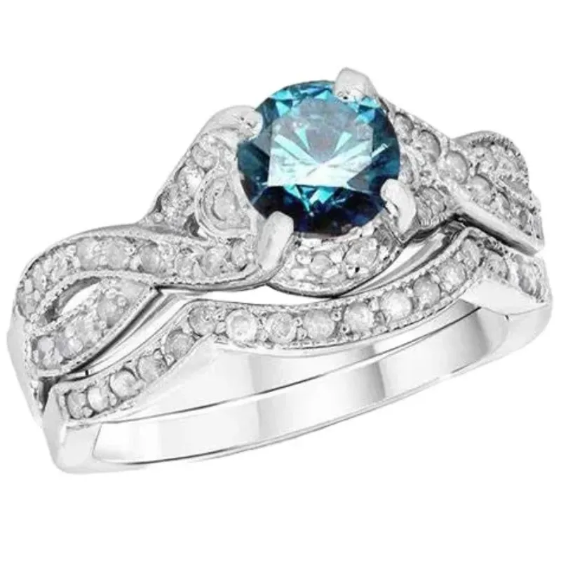 宝石 ファンシーカラーダイヤモンド リング ブルーダイヤモンド K18WG