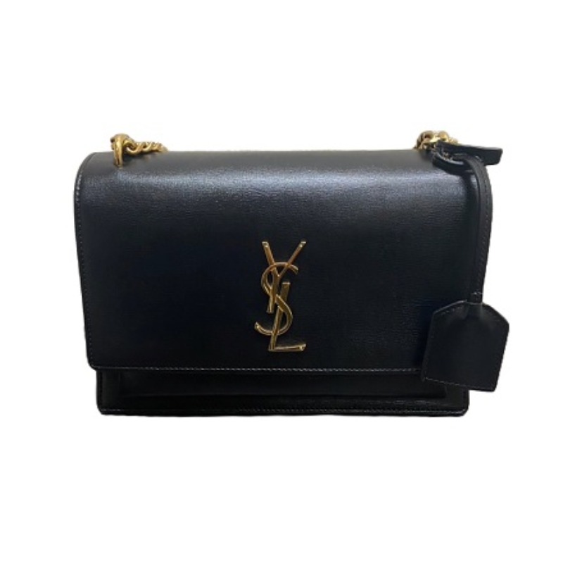 サンローラン サンセット レザー チェーンショルダーバッグ ブラック