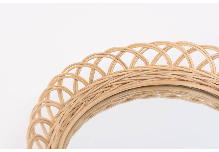 ラタンミラー ミラー 鏡 姿見 壁掛け ウォールミラー 丸型 円型 ラタン