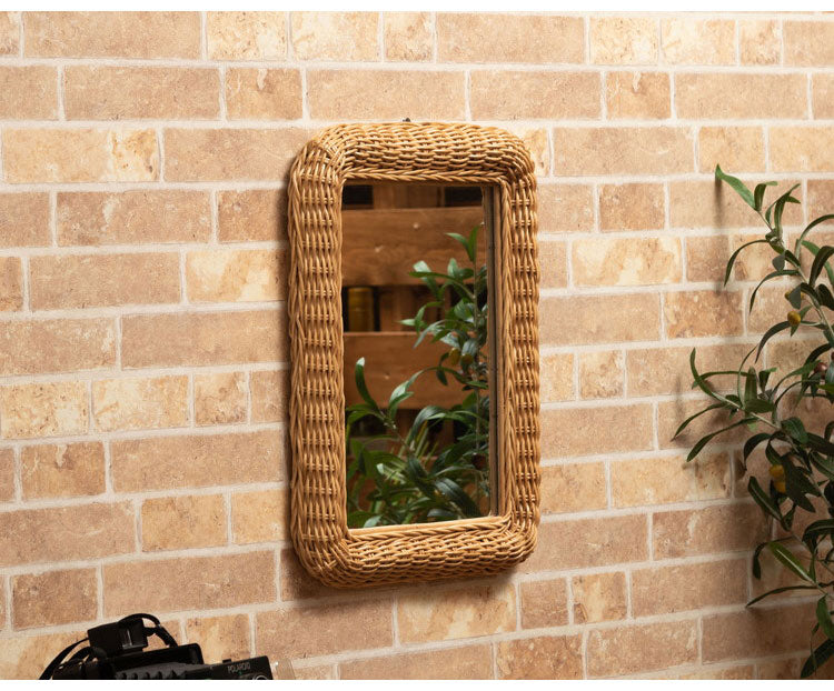 ラタンミラー ミラー 鏡 姿見 壁掛け ウォールミラー 丸型 円型 ラタン