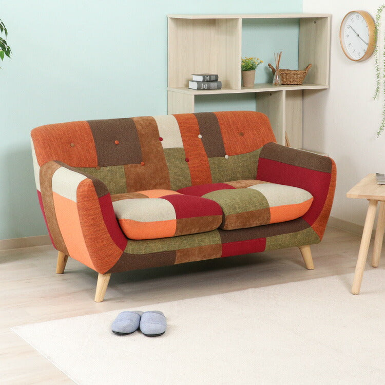 ソファ 幅135cm パッチワーク カラフル おしゃれ 2人掛け かわいい