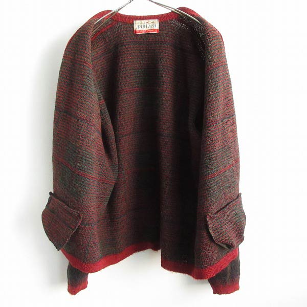 60's USA製 Jantzen 好配色 モヘアカーディガン 赤系 チェック柄 L 毛