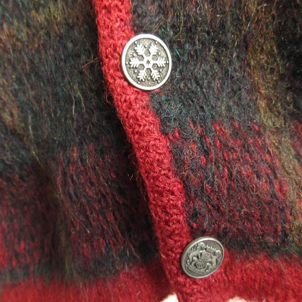 60's USA製 Jantzen 好配色 モヘアカーディガン 赤系 チェック柄 L 毛