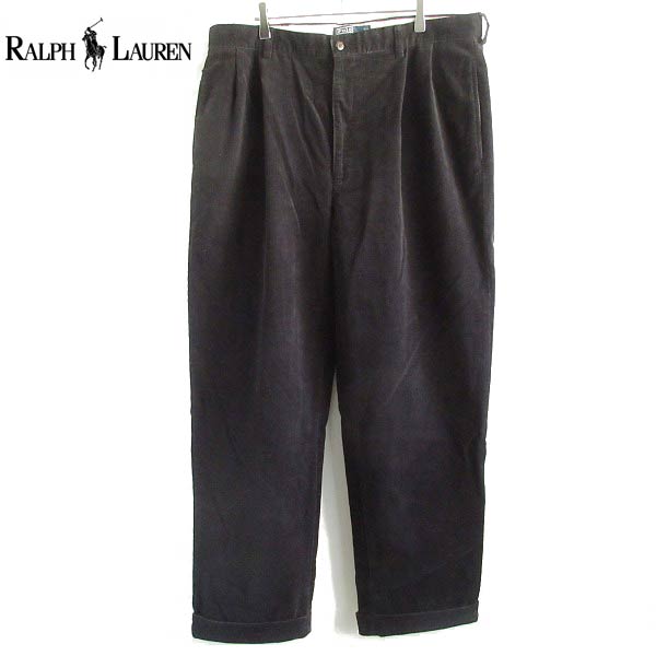 90s Polo ラルフローレン ツータック 太畝 コーデュロイパンツ 濃紺系