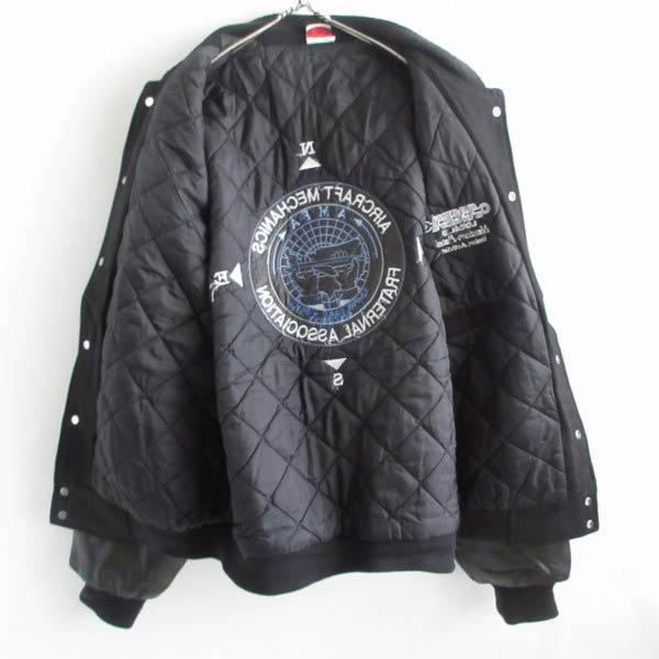 90s USA製 UNION LINE 袖レザー スタジャン 黒 Lサイズ程度 AMFA