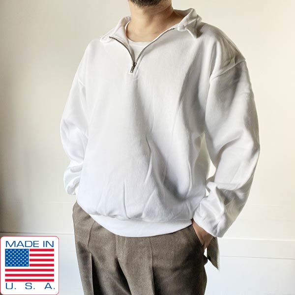 90s USA製 JERZEES ハーフジップ | スウェット L 白 - 札幌 ビンテージ