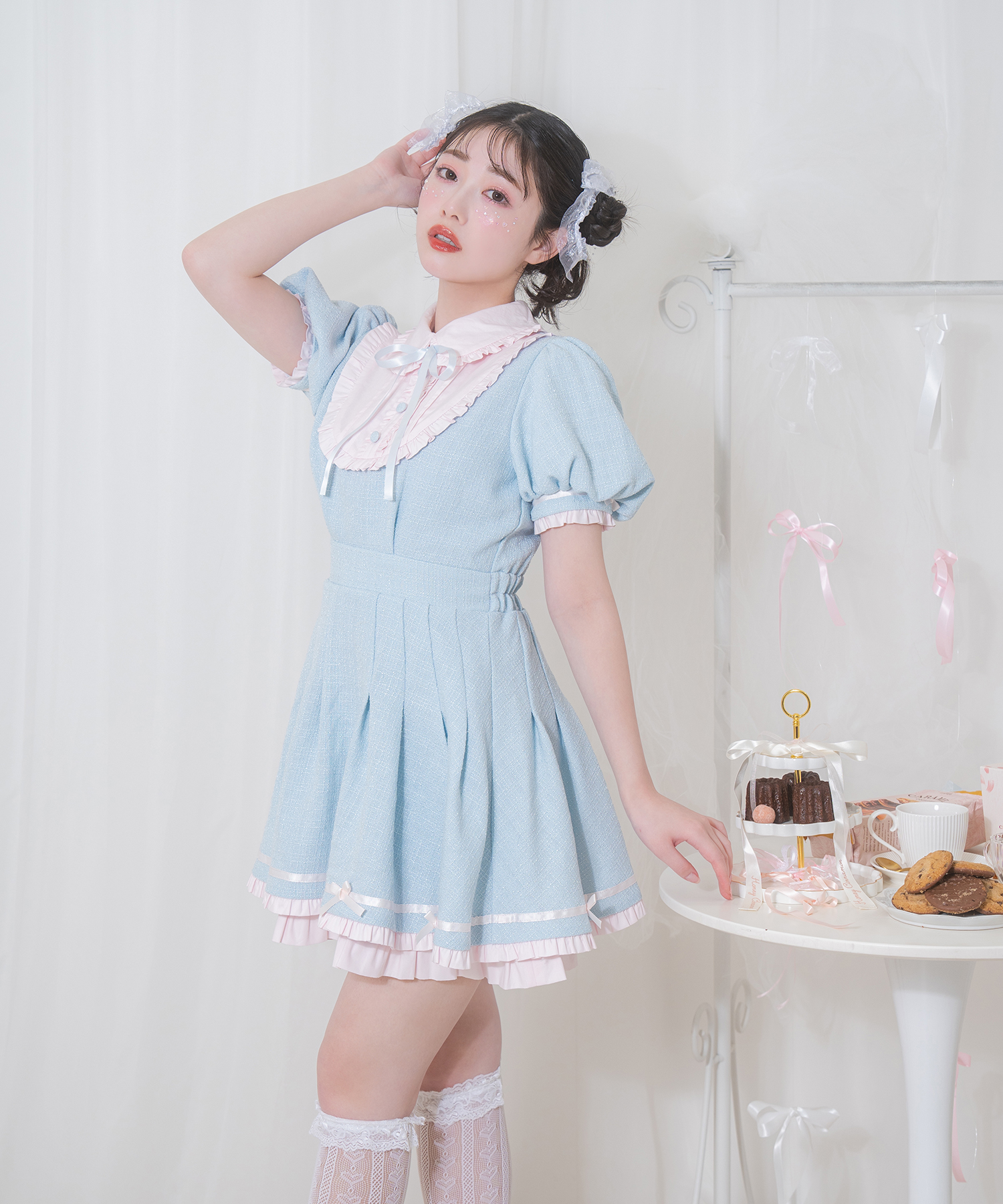 配色ツイードポイントリボンワンピース – BUNNY APARTMENT